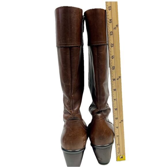 Dansko Risa Brown Distressed Leather Knee High Cuffed Zip Heel Boot Size 7.5-8 - Picture 11 of 13